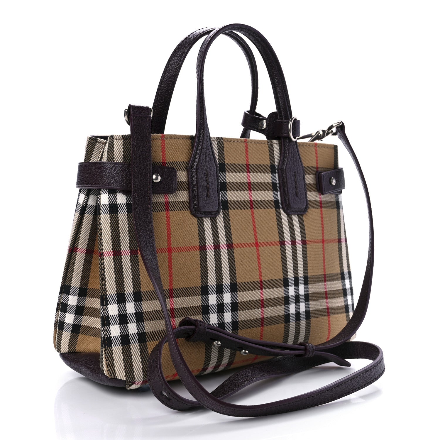 Burberry Goatskin Vintage Check Small Banner Tote Deep Claret 4 of 15