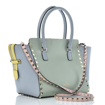 Valentino Garavani Calfskin Watercolor Small Rockstud Double Handle Tote Rose Green Yellow Sky 3 of 10