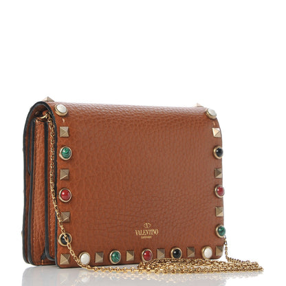Valentino Garavani Grained Calfskin Rockstud Rolling Wallet on Chain Light Cuir 3 of 8