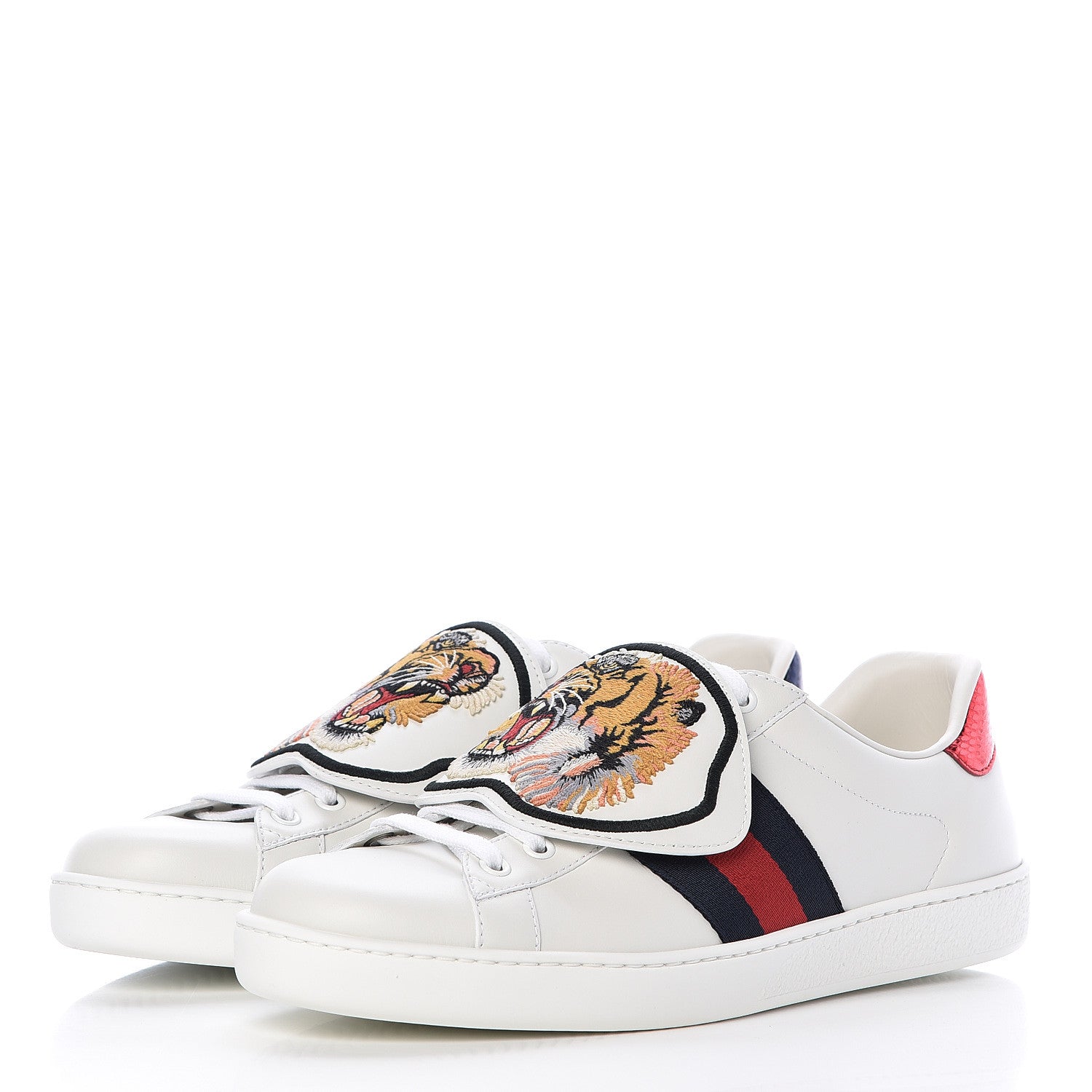 Gucci Calfskin Ayers Web Tiger Embroidered Mens Ace Sneakers 8.5 White 3 of 12
