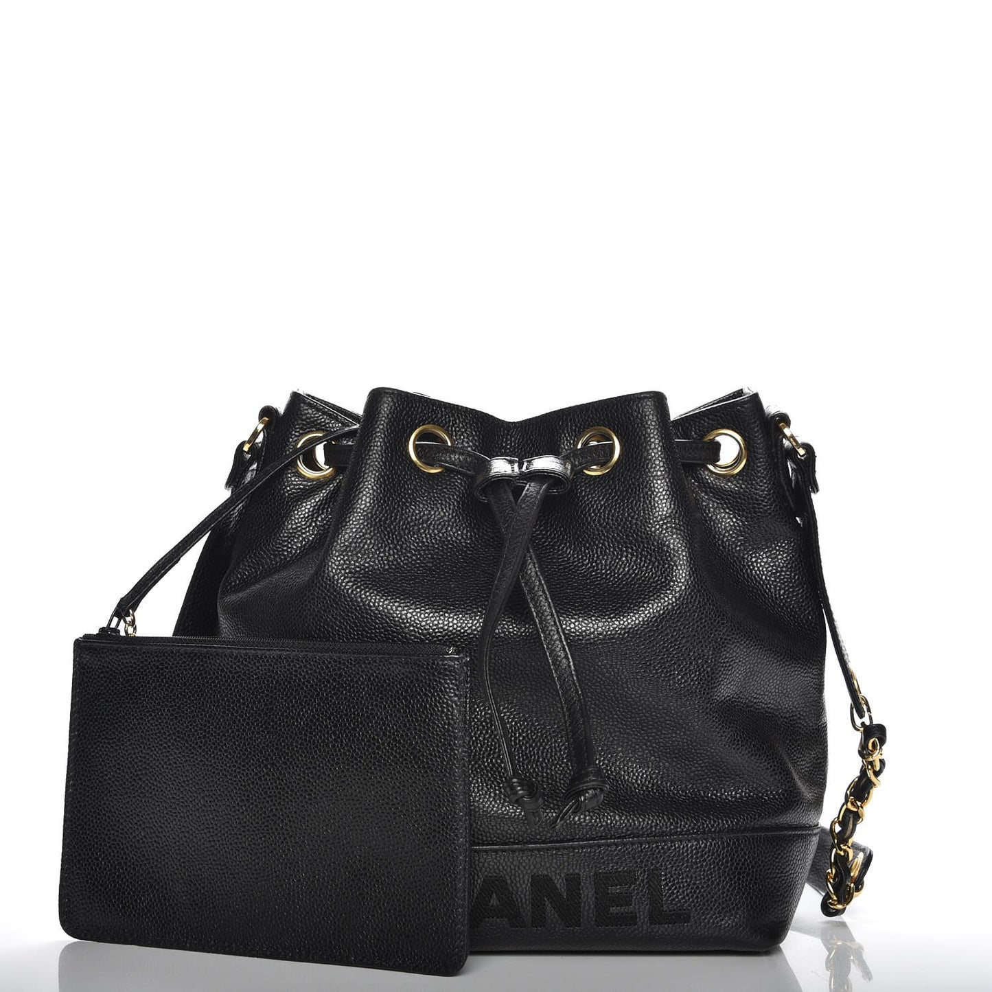 Caviar CC Drawstring Shoulder Bag Black