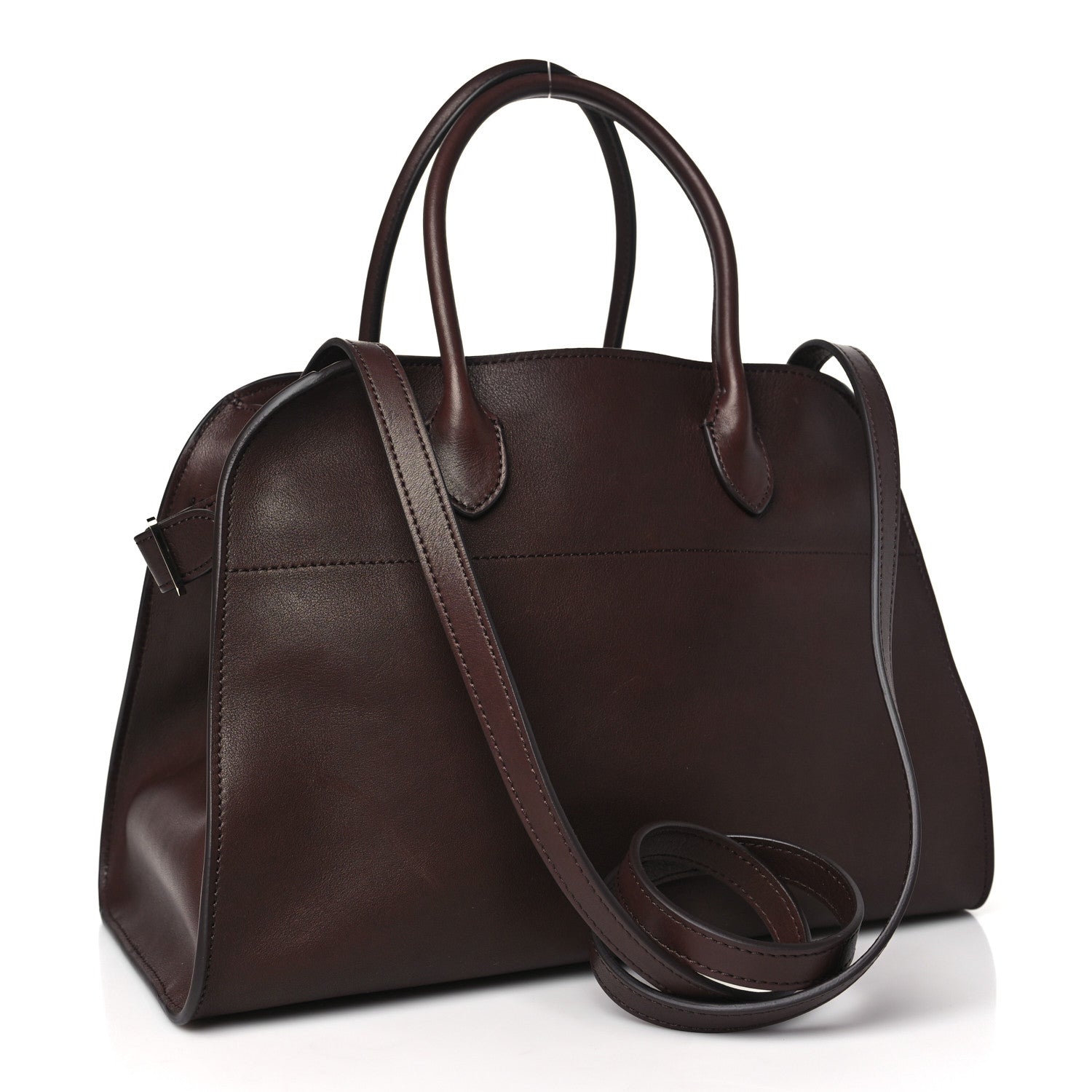 The Row Polished Saddle Calfskin Soft Margaux 12 Dark Brown 3 of 9