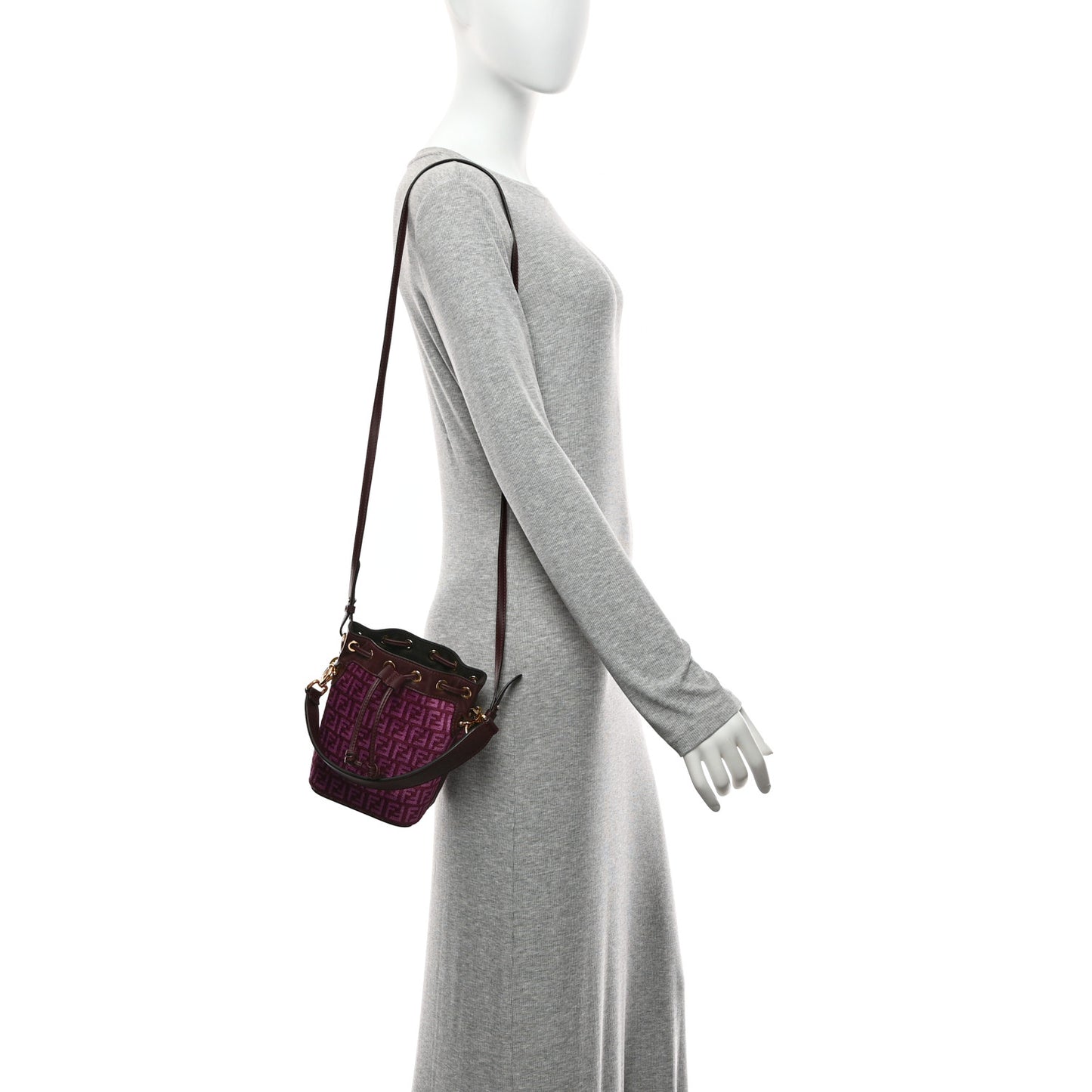 Chenille Vitello F is Fendi Micro FF Mini Mon Tresor Bucket Bag Rosso Roma