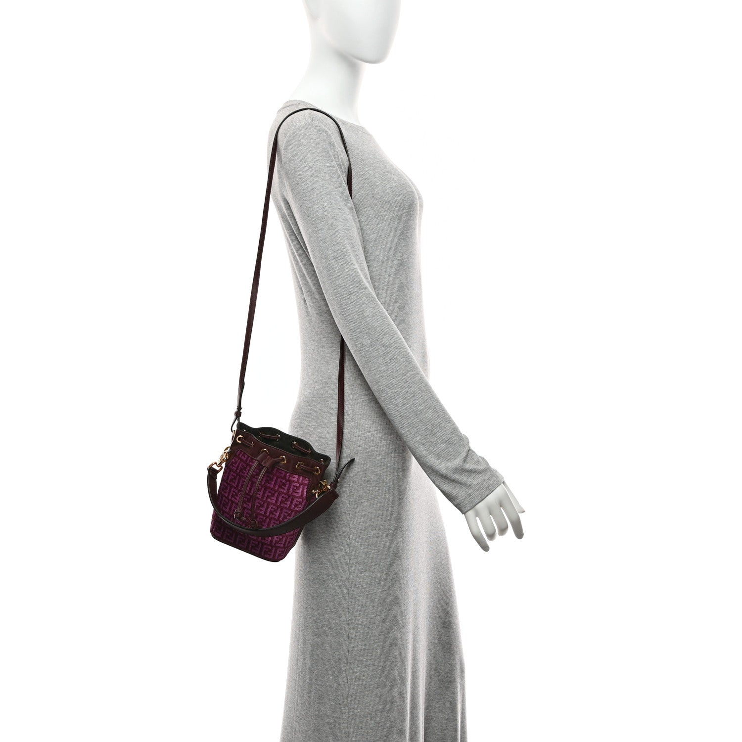 Fendi Chenille Vitello F is Fendi Micro FF Mini Mon Tresor Bucket Bag Rosso Roma 2 of 11