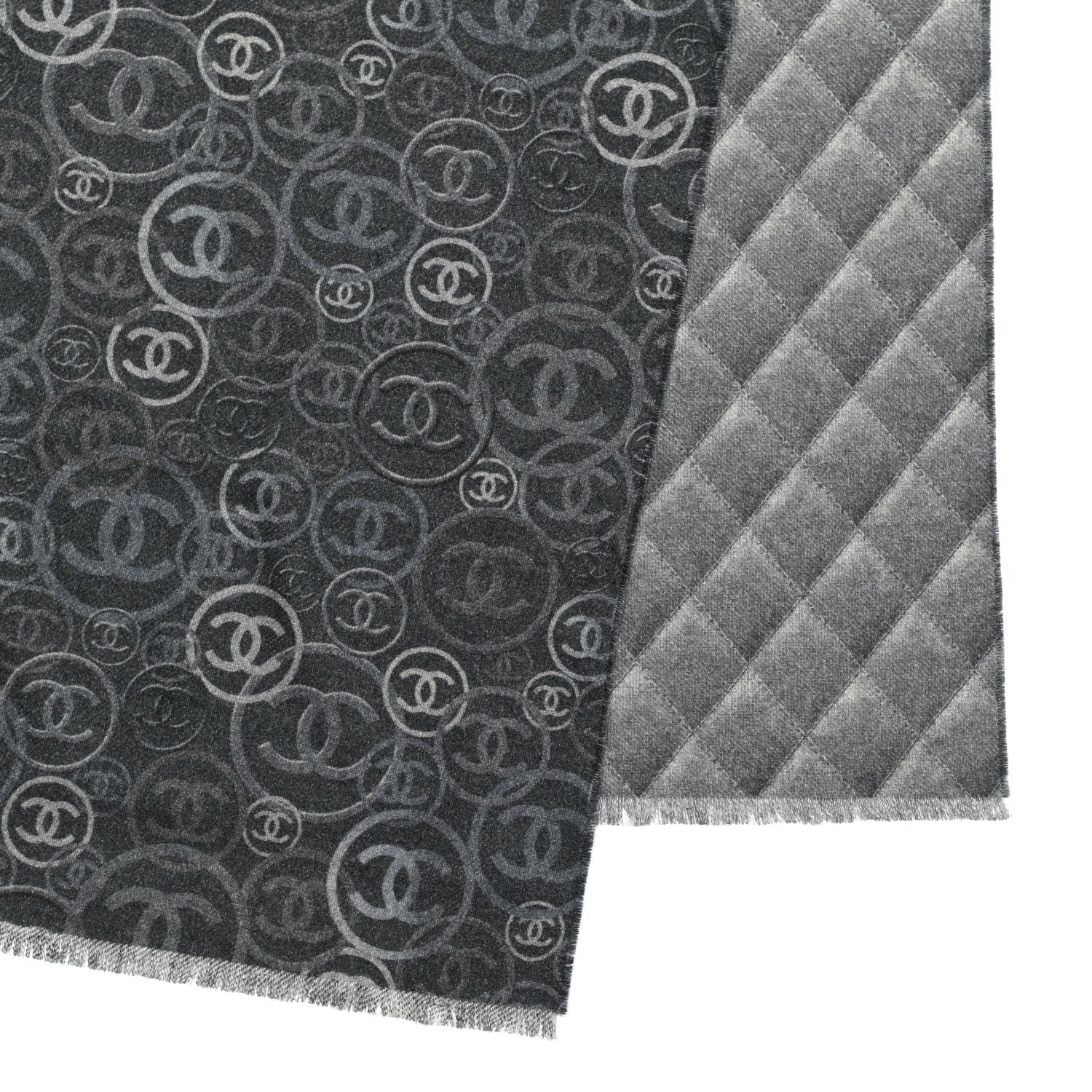 Chanel Cashmere Quilted Print CC Scarf Grey Multicolor 2 of 5