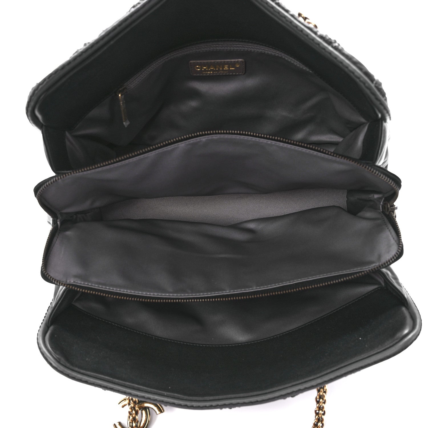 Chanel Calfskin Quilted Stitch Triptych Tote Black 4 of 10