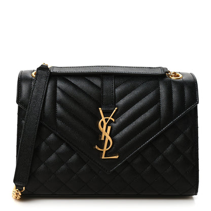 Saint Laurent Grain De Poudre Textured Mixed Matelasse Triquilt Medium Monogram Satchel Black 1 of 10