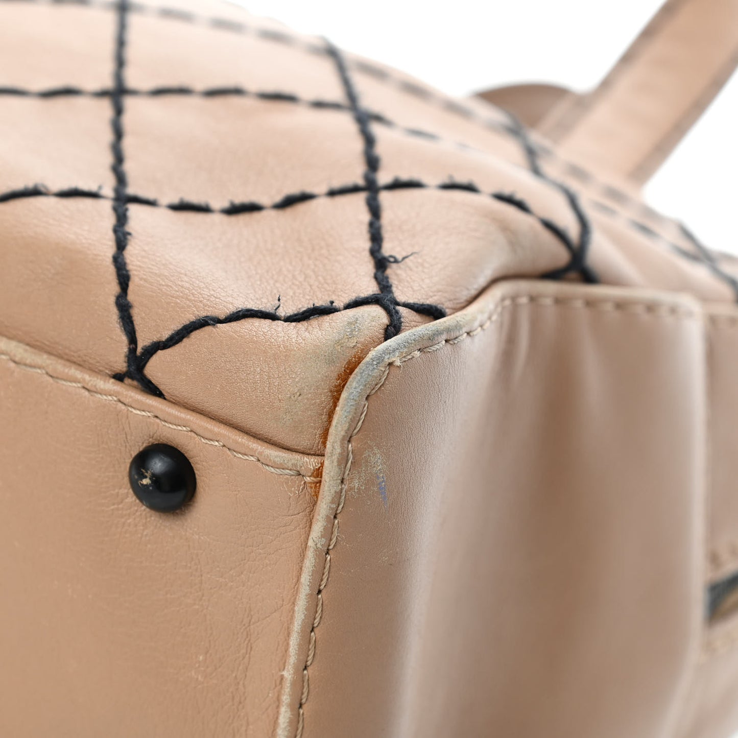 Calfskin Contrast Stitch Surpique Bowler Beige