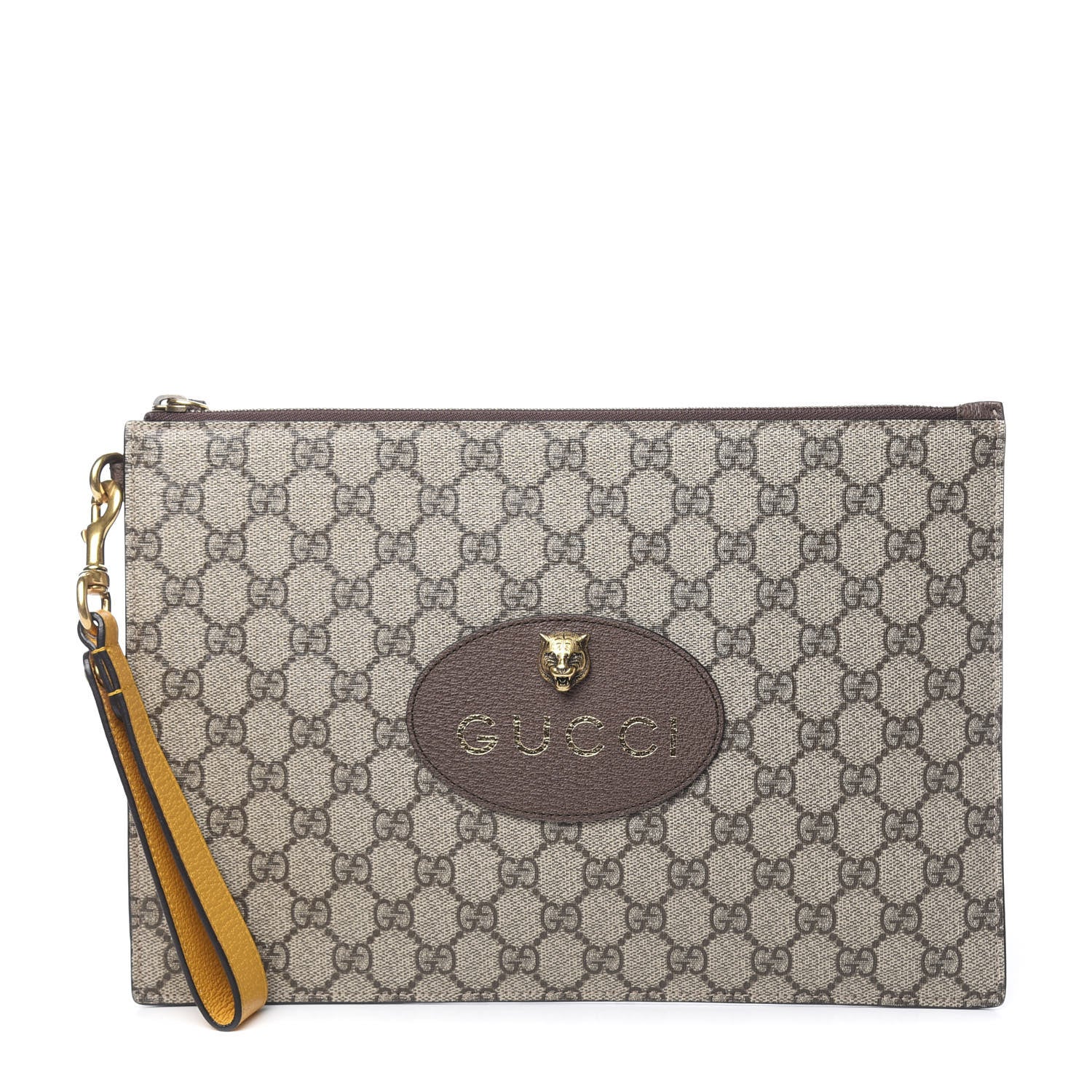 Gucci GG Supreme Monogram Neo Vintage Zip Wristlet Pouch Beige New Acero Crop 1 of 8