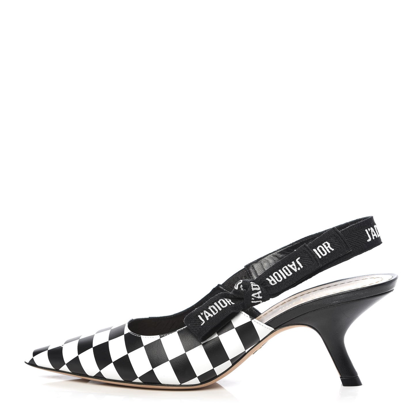 Calfskin Ribbon Checker Print J'Adior Slingback 65mm Pumps 38.5 Black White