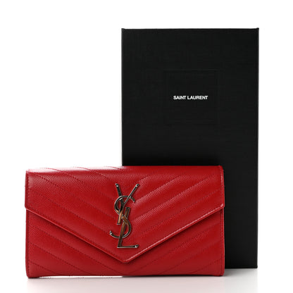Saint Laurent Grain De Poudre Matelasse Chevron Monogram Flap Wallet Red 9 of 9