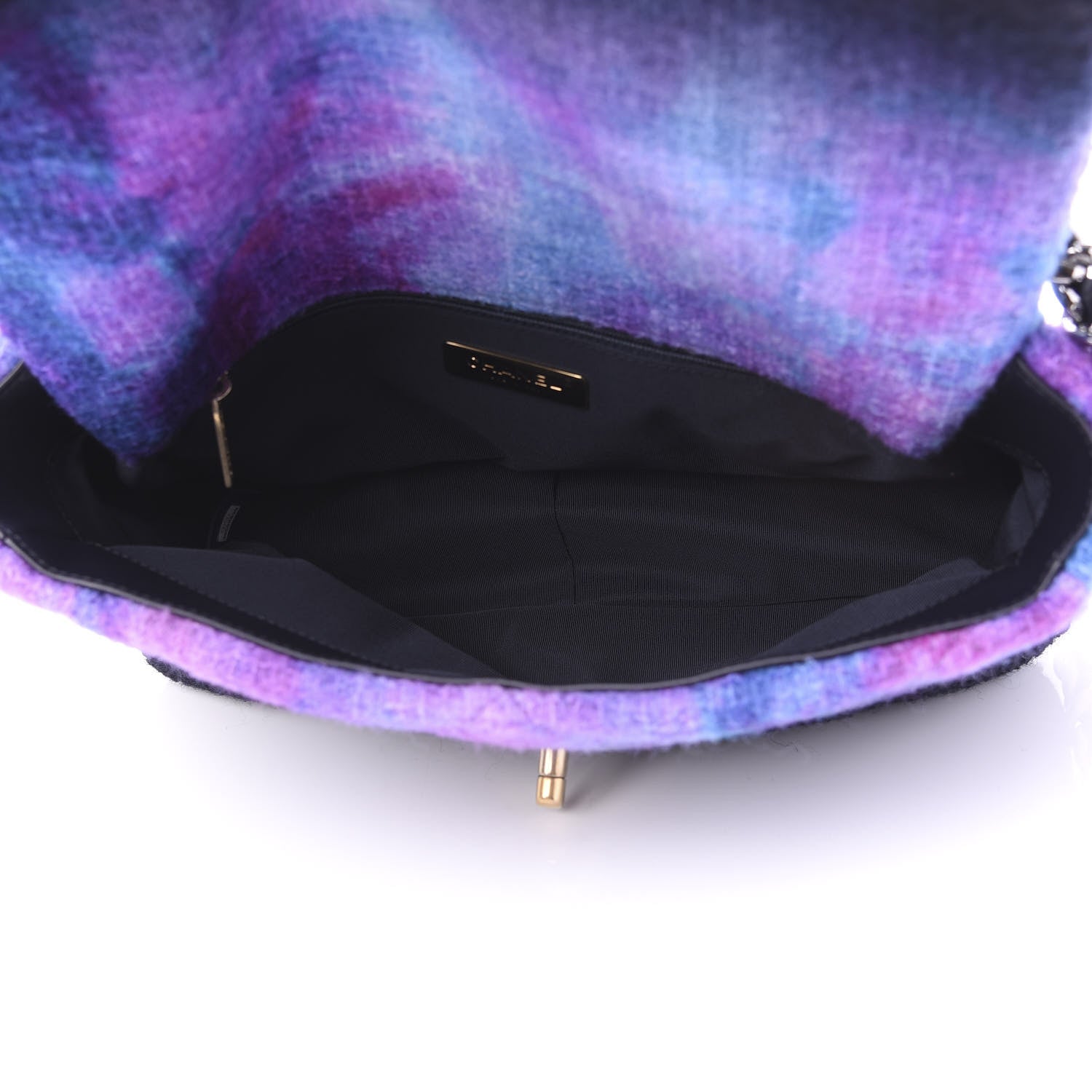 Chanel Wool Tweed Quilted Large 19 Flap Purple Black Blue 5 of 11