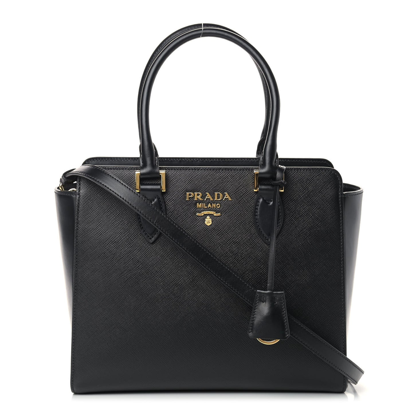 Saffiano Soft Calfskin Small Zippered Tote Black