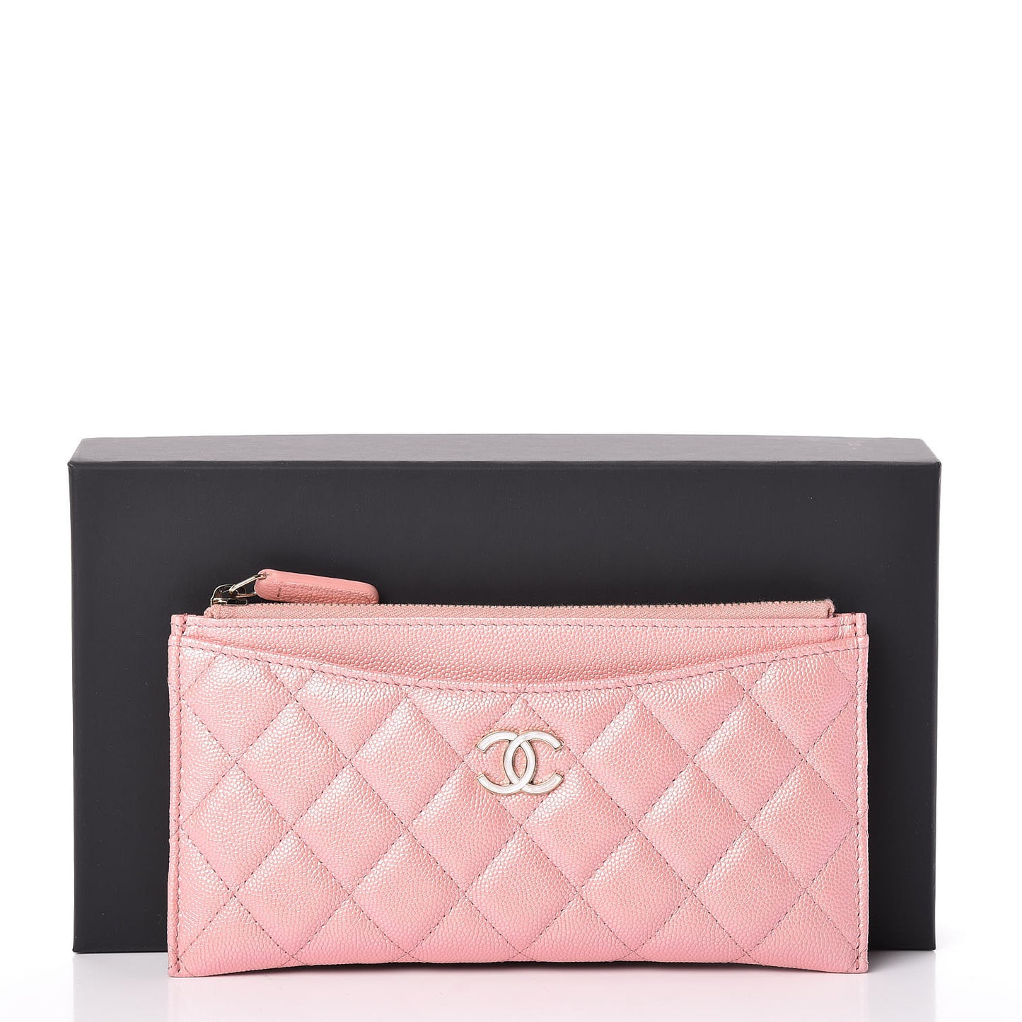 Iridescent Caviar Quilted Classic Zip Pouch Pink