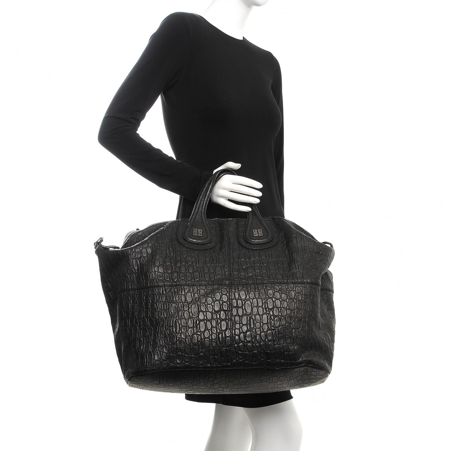 Calfskin Crocodile Embossed Large Nightingale Black