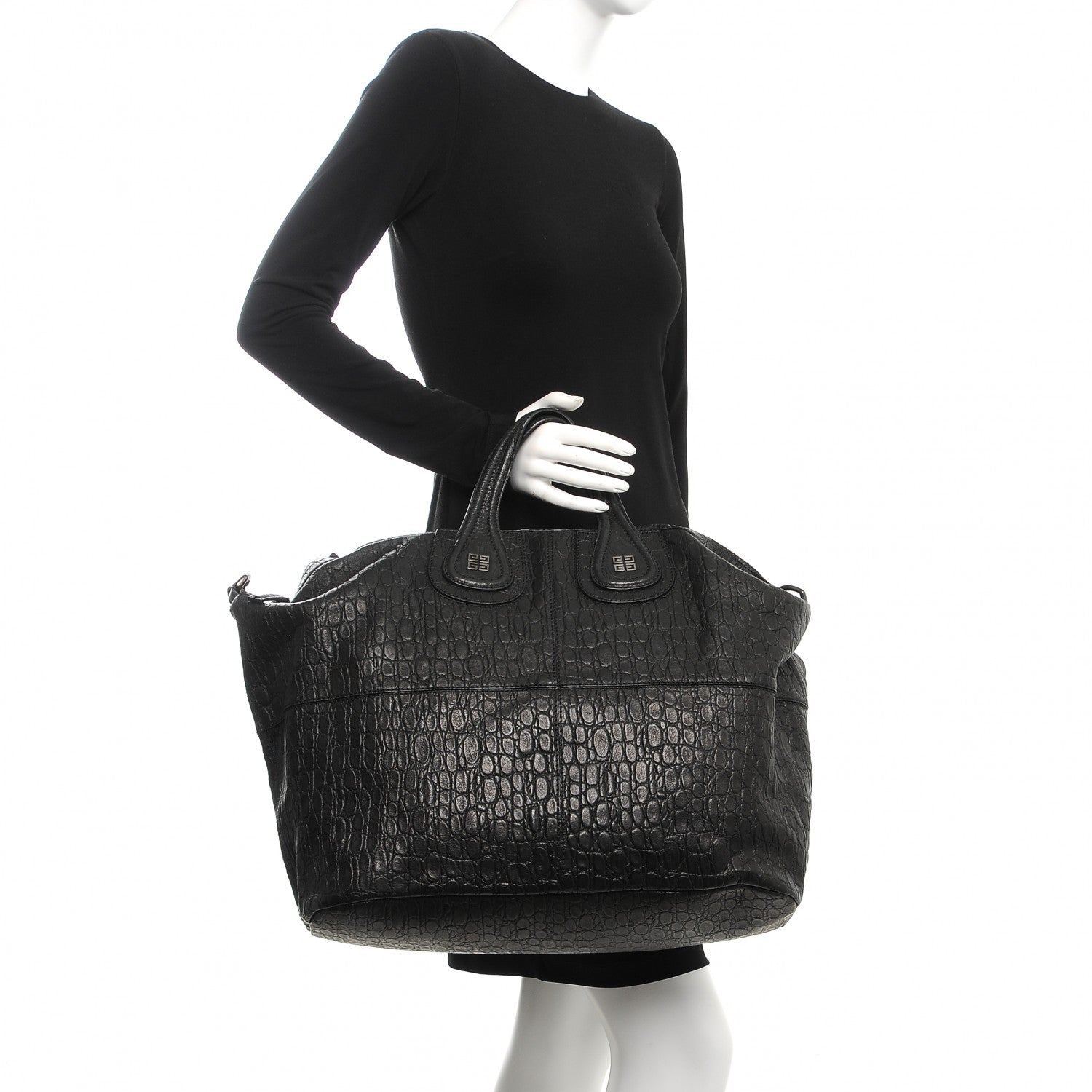 Givenchy Calfskin Crocodile Embossed Large Nightingale Black 3 of 9
