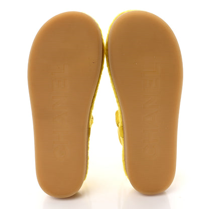 Chanel Cord Lambskin Quilted Logo Sandals 37 Yellow 5 of 7