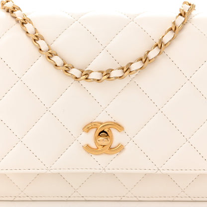 Chanel Lambskin Quilted CC Pearl Crush Wallet on Chain WOC White 9 of 13