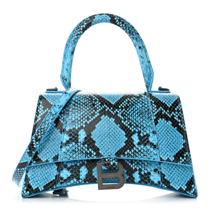 Balenciaga Shiny Calfskin Python Effect Small Hourglass Top Handle Bag Azur Black 1 of 12