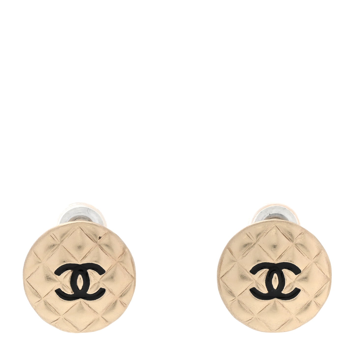 CC Quilted Round Earrings Gold Black