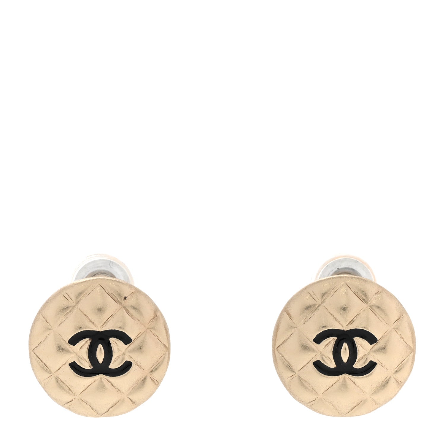 Chanel CC Quilted Round Earrings Gold Black 1 of 4