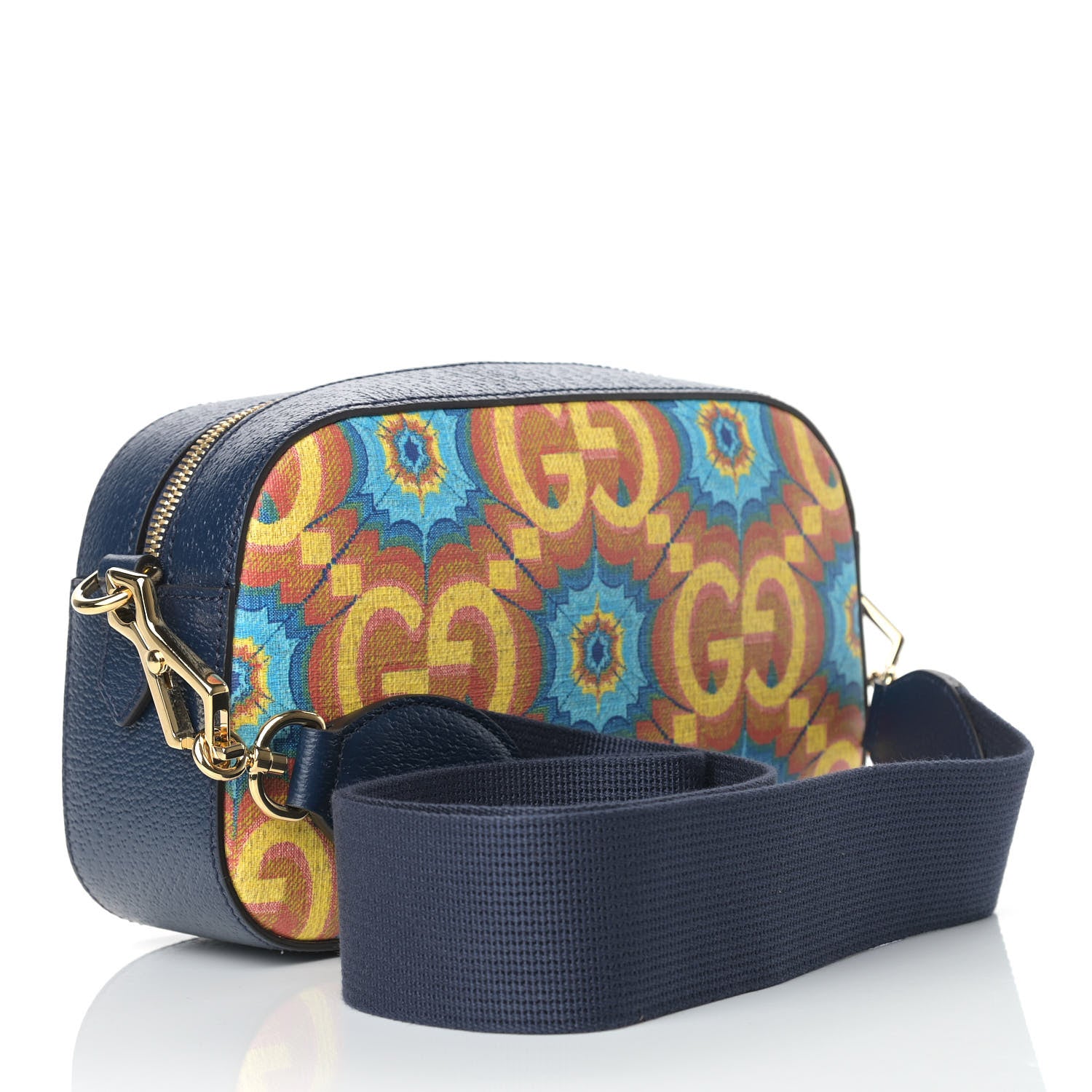 Gucci GG Supreme Kaleidoscope Calfskin Script Logo Gucci 100 Camera Bag Blue Orange Multicolor Blue Agata 3 of 10