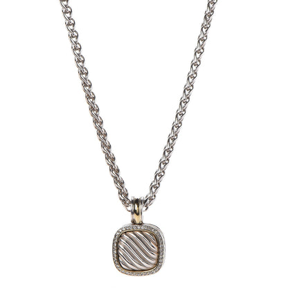 David Yurman Sterling Silver 18K Yellow Gold Diamond 16mm Sculpted Cable Pendant Necklace 1 of 7