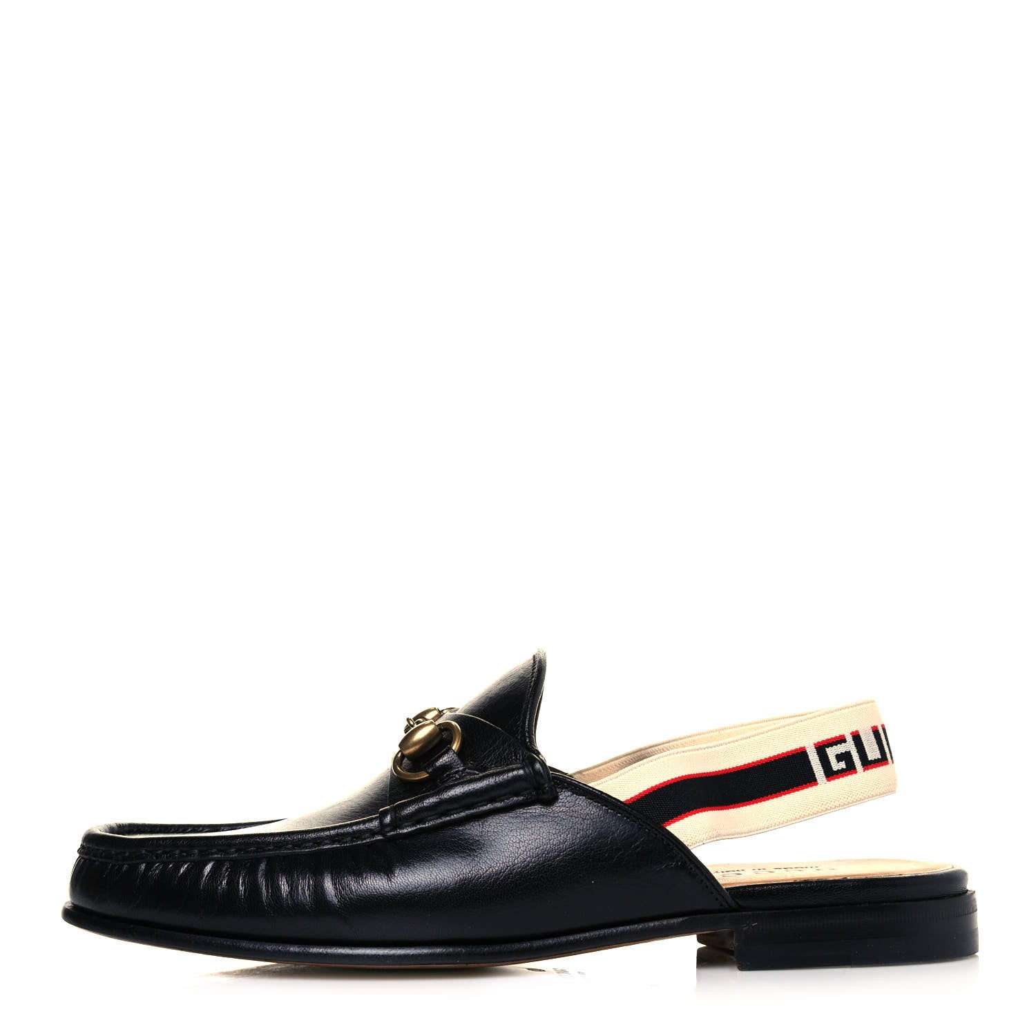 Gucci Goatskin Stripe Mens Horsebit Slingback Slippers 7.5 Black 1 of 8