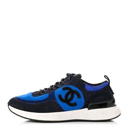 Chanel Suede Calfskin CC Sneakers 37 Blue Navy Dark Navy 1 of 8
