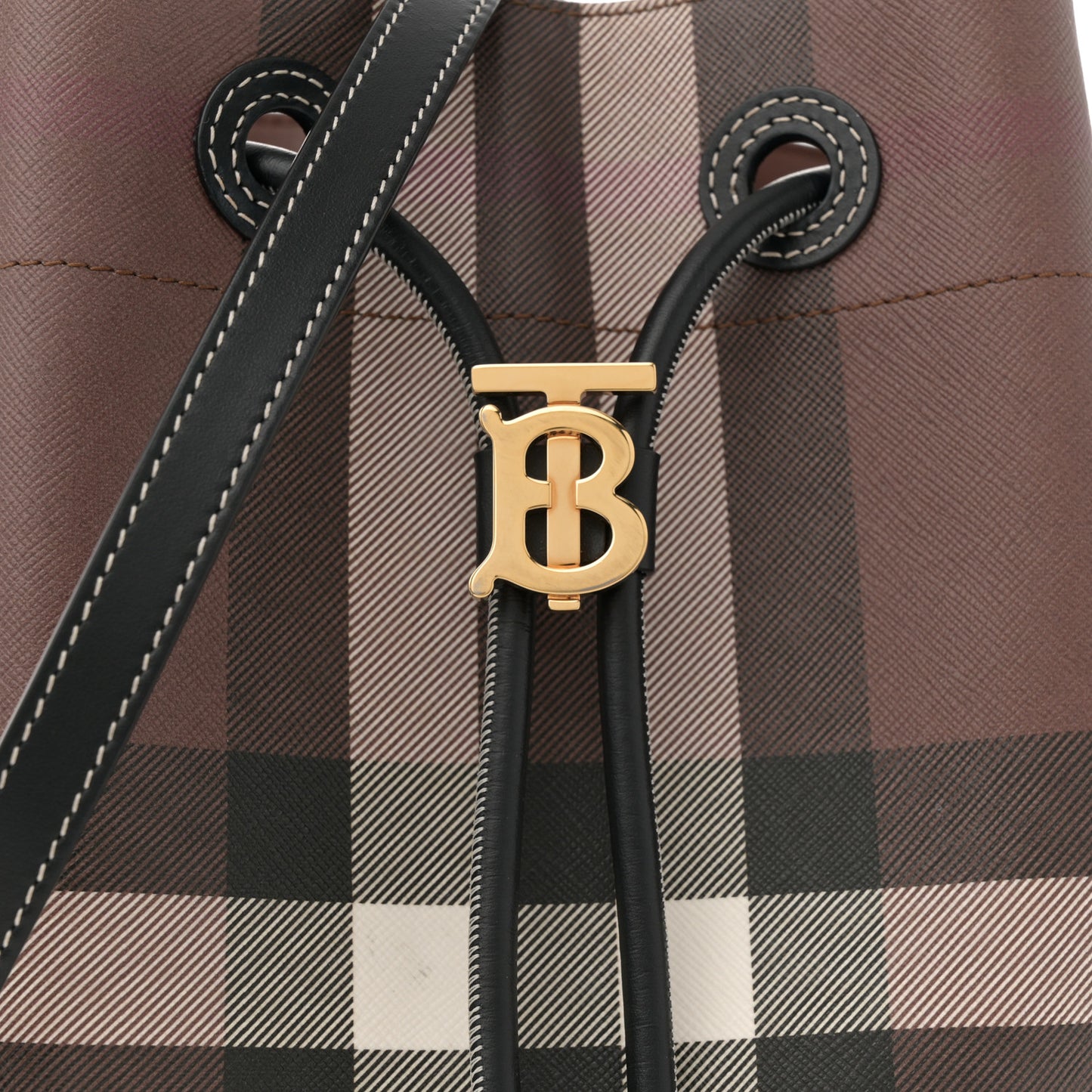 Giant Check Calfskin TB Bucket Bag Dark Birch