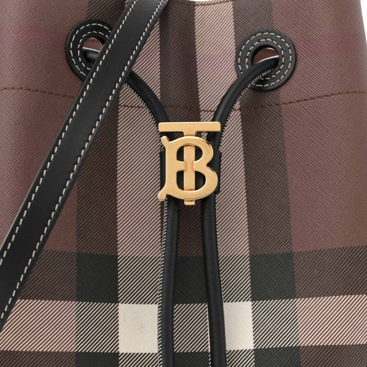 Burberry Giant Check Calfskin TB Bucket Bag Dark Birch 7 of 11