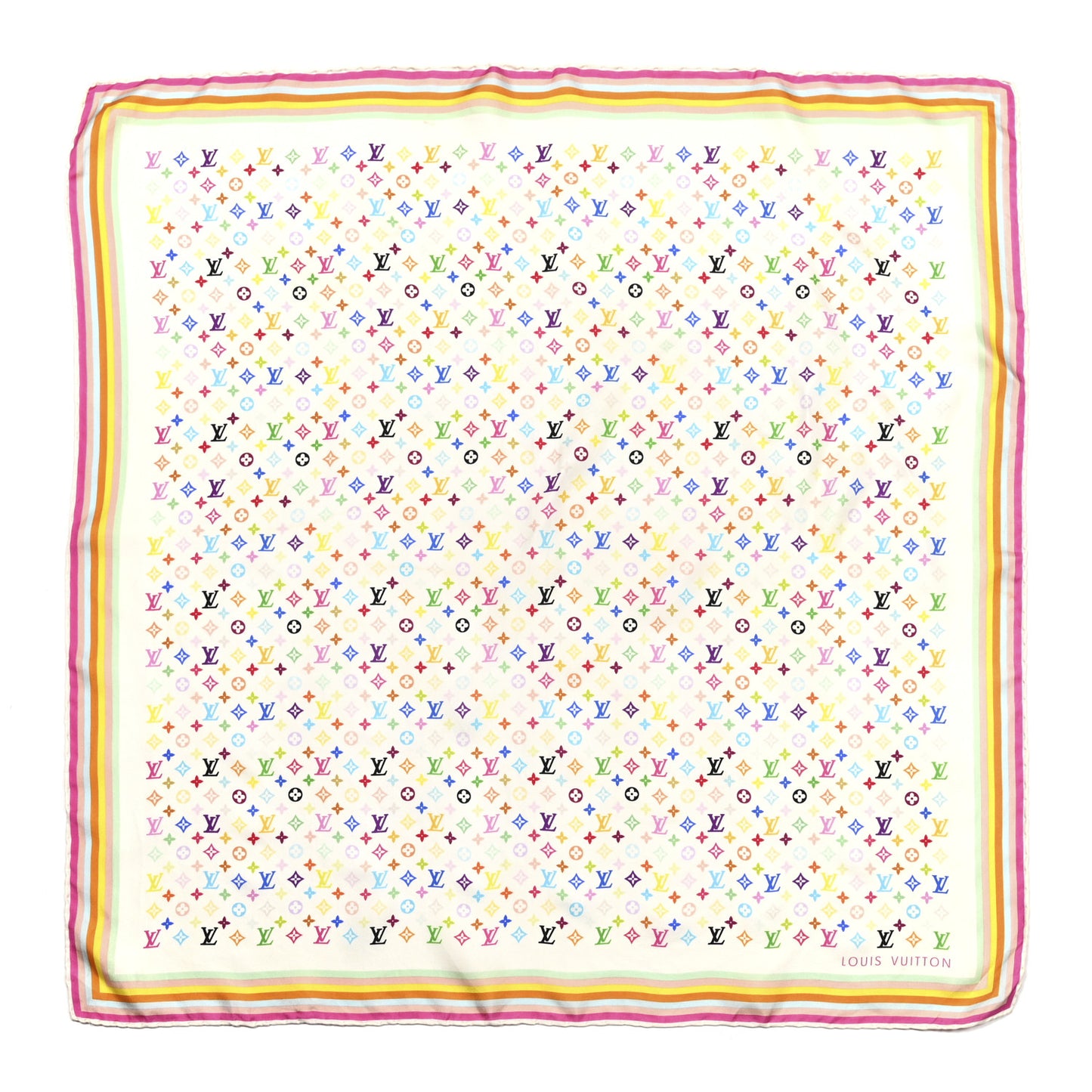 Silk Monogram Square Scarf White Multicolor