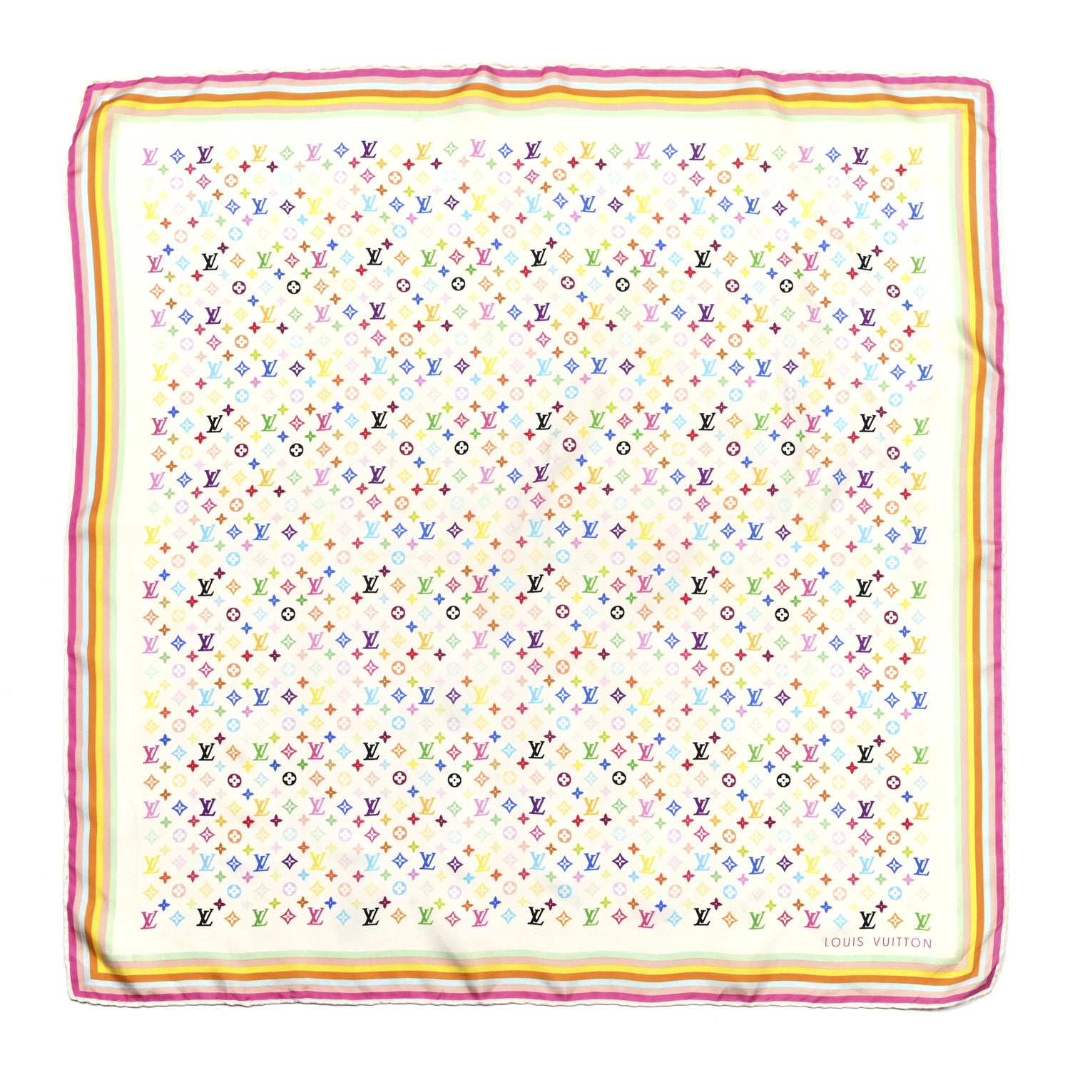 Louis Vuitton Silk Monogram Square Scarf White Multicolor 1 of 5