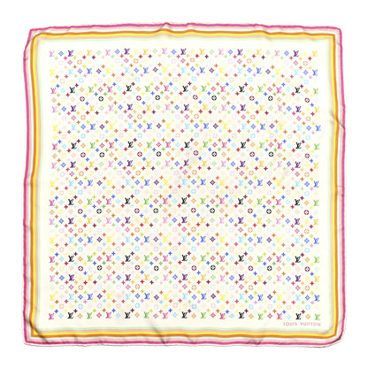 Louis Vuitton Silk Monogram Square Scarf White Multicolor 1 of 5