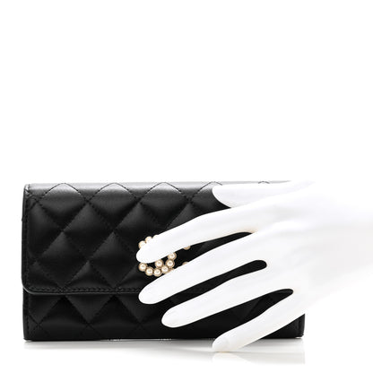 Chanel Lambskin Quilted Pearl CC Medium Chanel Flap Wallet Black 2 of 9