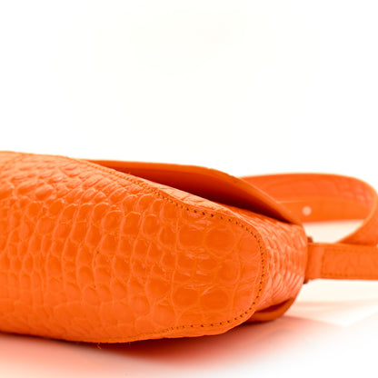 Balenciaga Shiny Super Supple Calfskin Crocodile Embossed Small XX Flap Stretch Bag Pop Orange 11 of 11