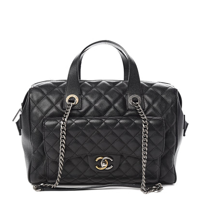 Chanel Grained Calfskin Quilted Large Casual Pocket Bowling Bag Black 1 of 14