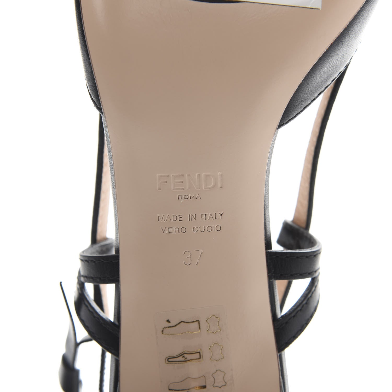 Fendi Vitello FF Embossed Pearland Decollete Aperta Slingback Pumps 37 Black Tobacco Moro 7 of 8