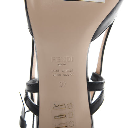 Fendi Vitello FF Embossed Pearland Decollete Aperta Slingback Pumps 37 Black Tobacco Moro 7 of 8