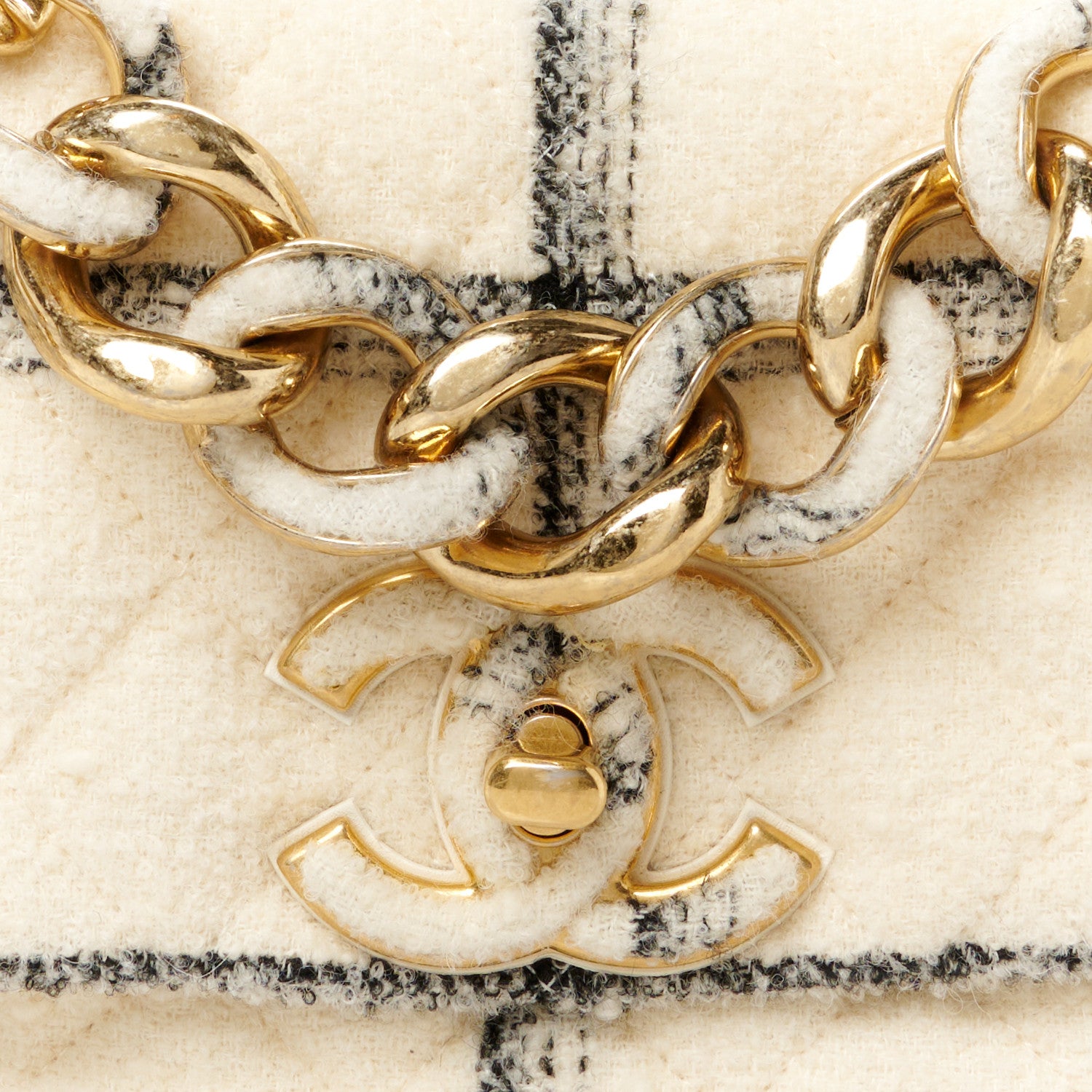 Chanel Wool Tweed Quilted Small Elegant Chain Flap White 8 of 11