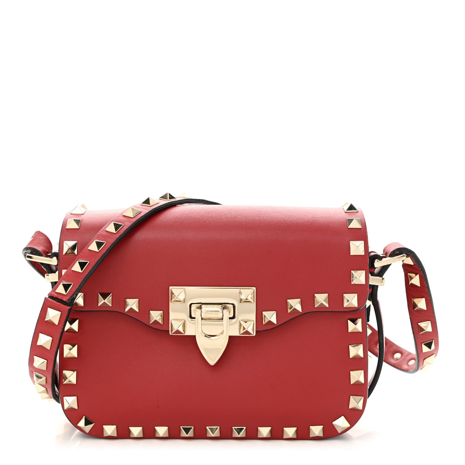 Valentino Garavani Vitello Small Rockstud Flap Saddle Bag Red 1 of 12