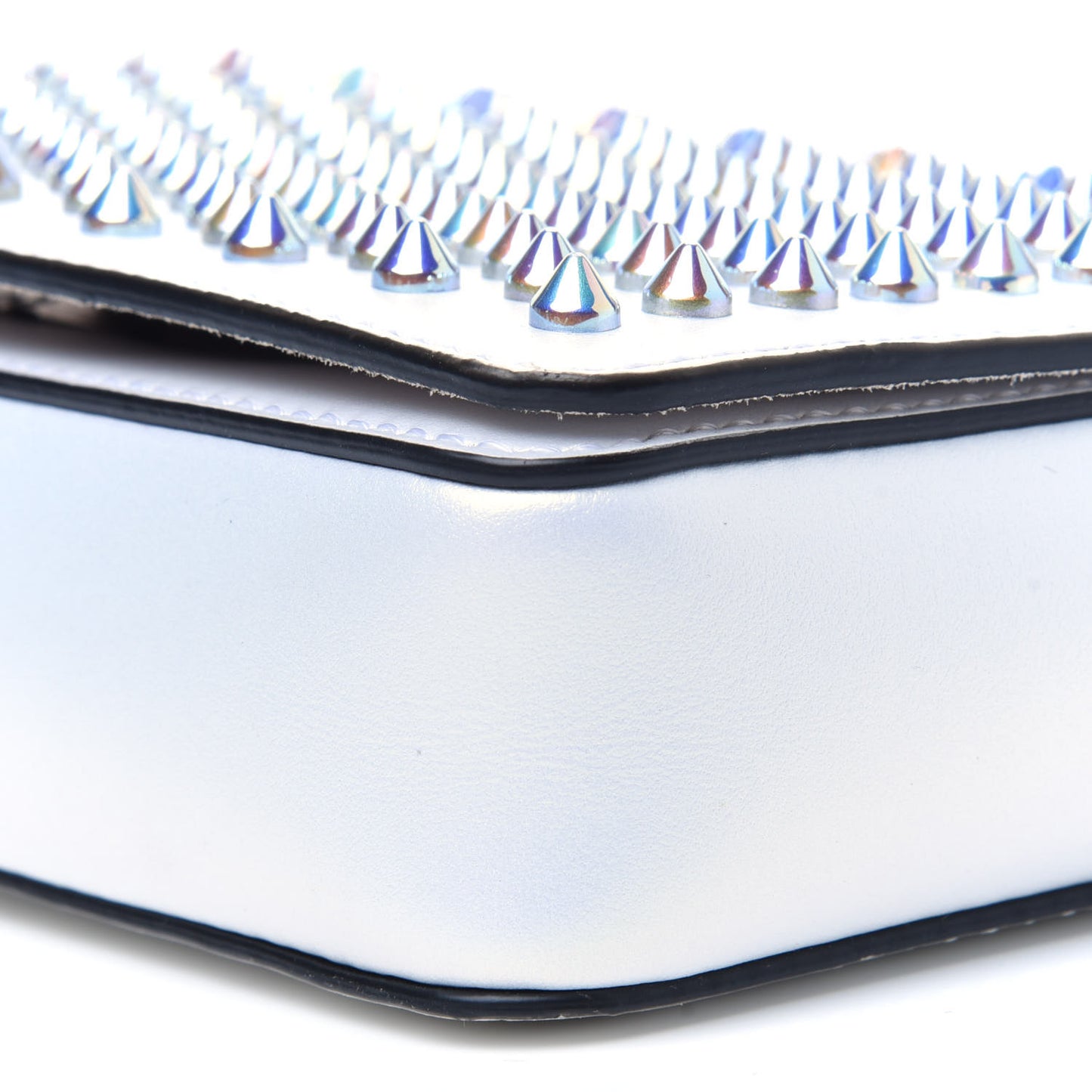 Metallic Calfskin Spiked Zoompouch Crossbody Snow Silver