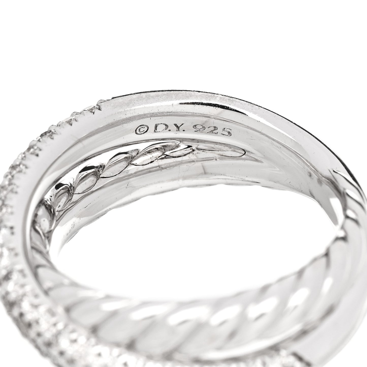 Sterling Silver Diamond 7.4mm Crossover Two Row Ring 50 5.25