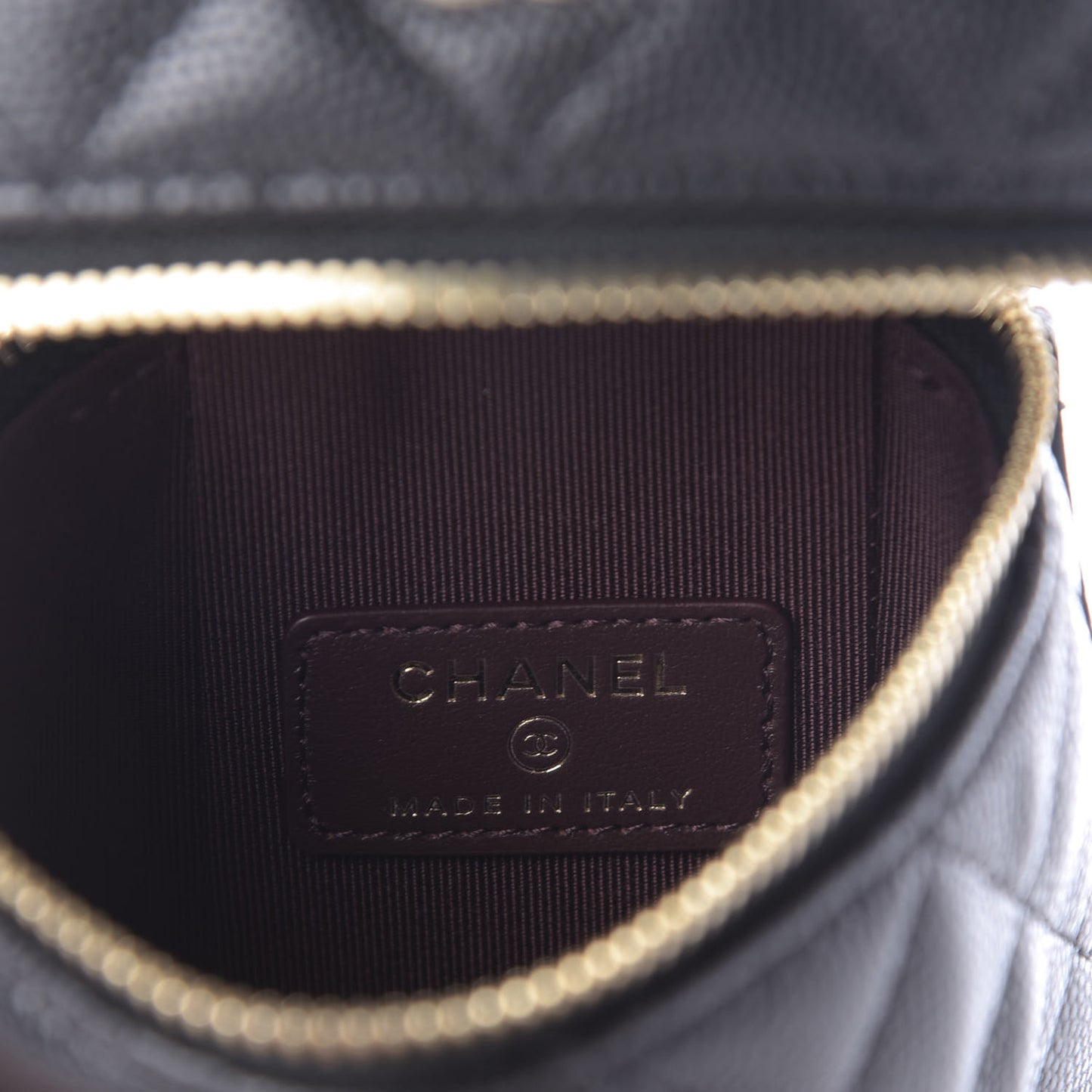 Caviar Quilted Phone Holder With Chain Black