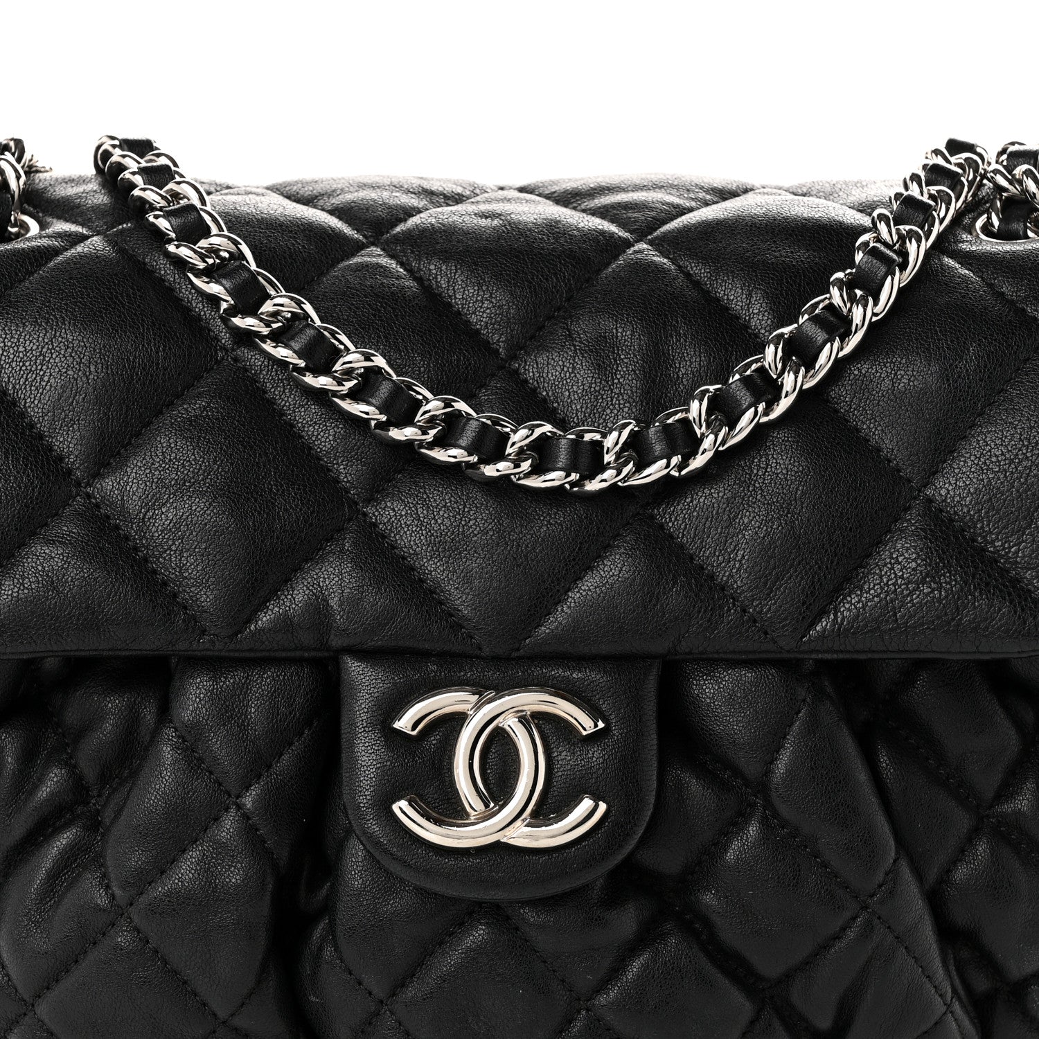 Chanel Washed Lambskin Quilted Large Chain Around Flap Black 8 of 10