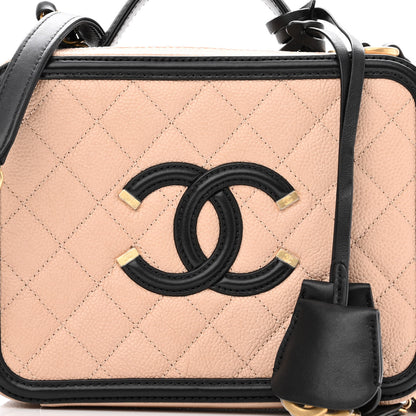 Chanel Caviar Quilted Medium CC Filigree Vanity Case Beige Black 9 of 11