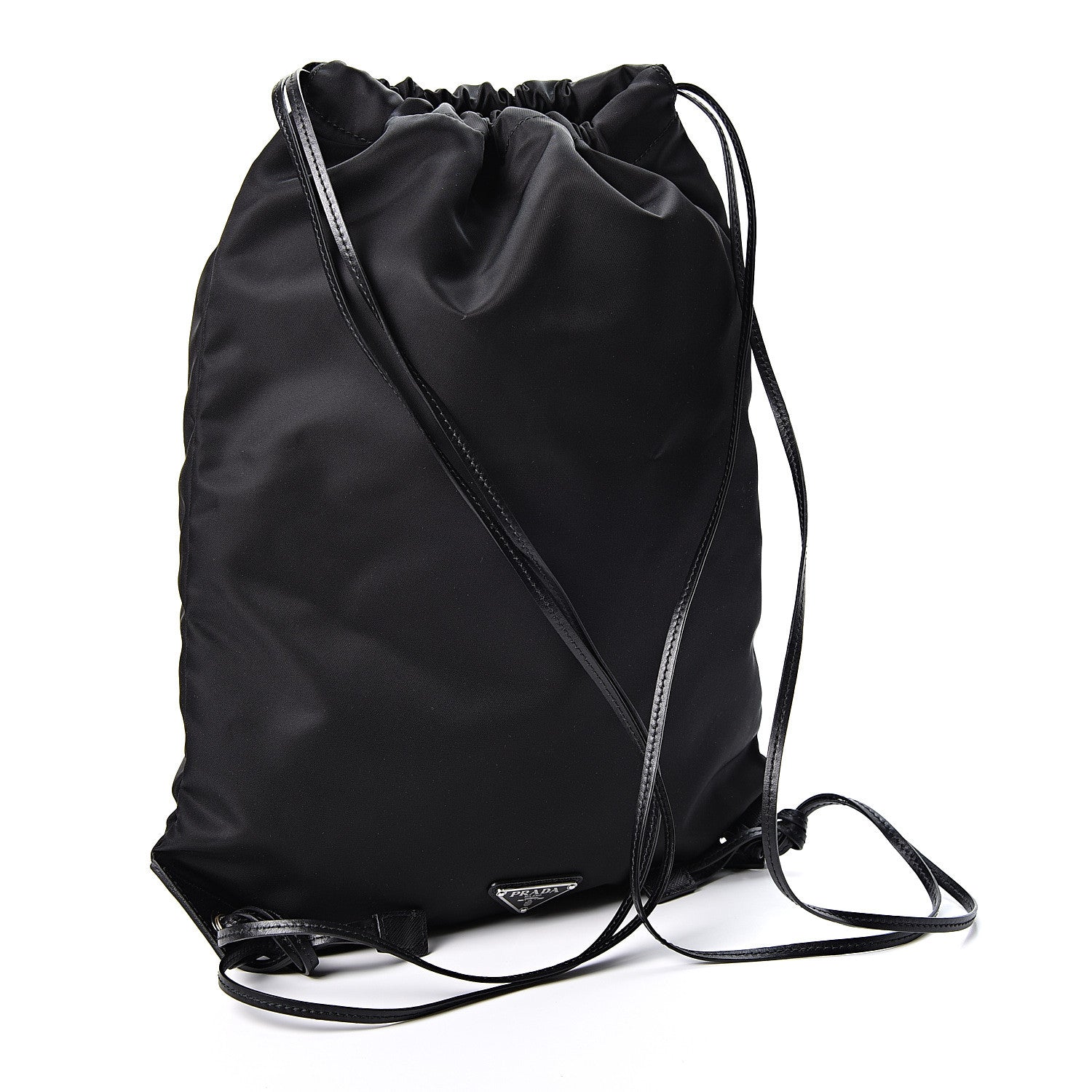 Prada Tessuto Nylon Saffiano Seahorse Drawstring Backpack Black 2 of 9