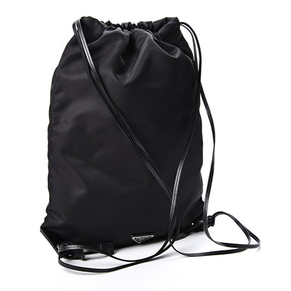 Prada Tessuto Nylon Saffiano Seahorse Drawstring Backpack Black 2 of 9