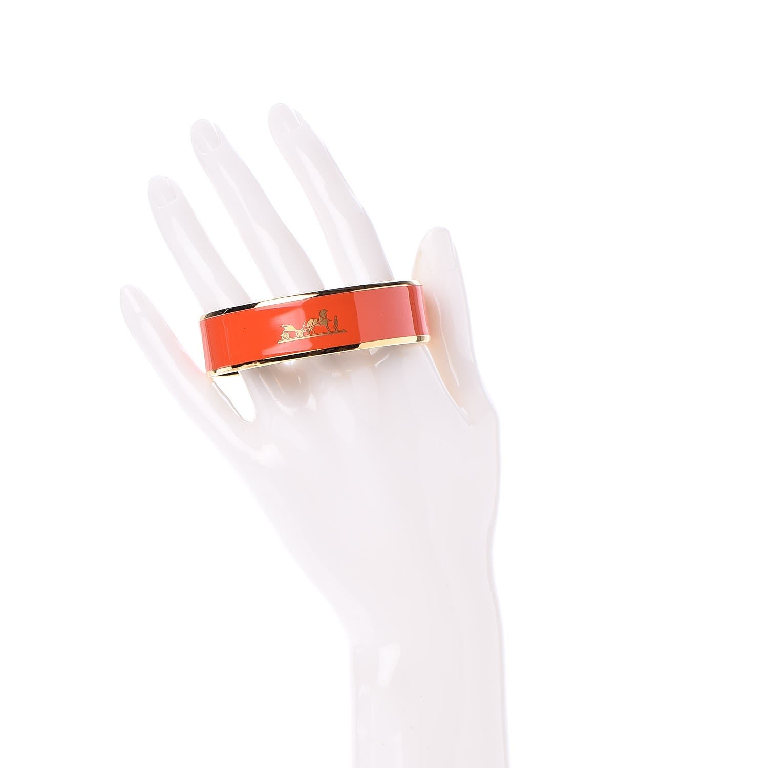 Hermes Enamel Printed Wide Caleche Bracelet 65 Capucine 2 of 6