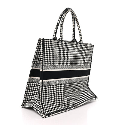 Christian Dior Canvas Houndstooth Embroidered Large Book Tote Black White 3 of 9